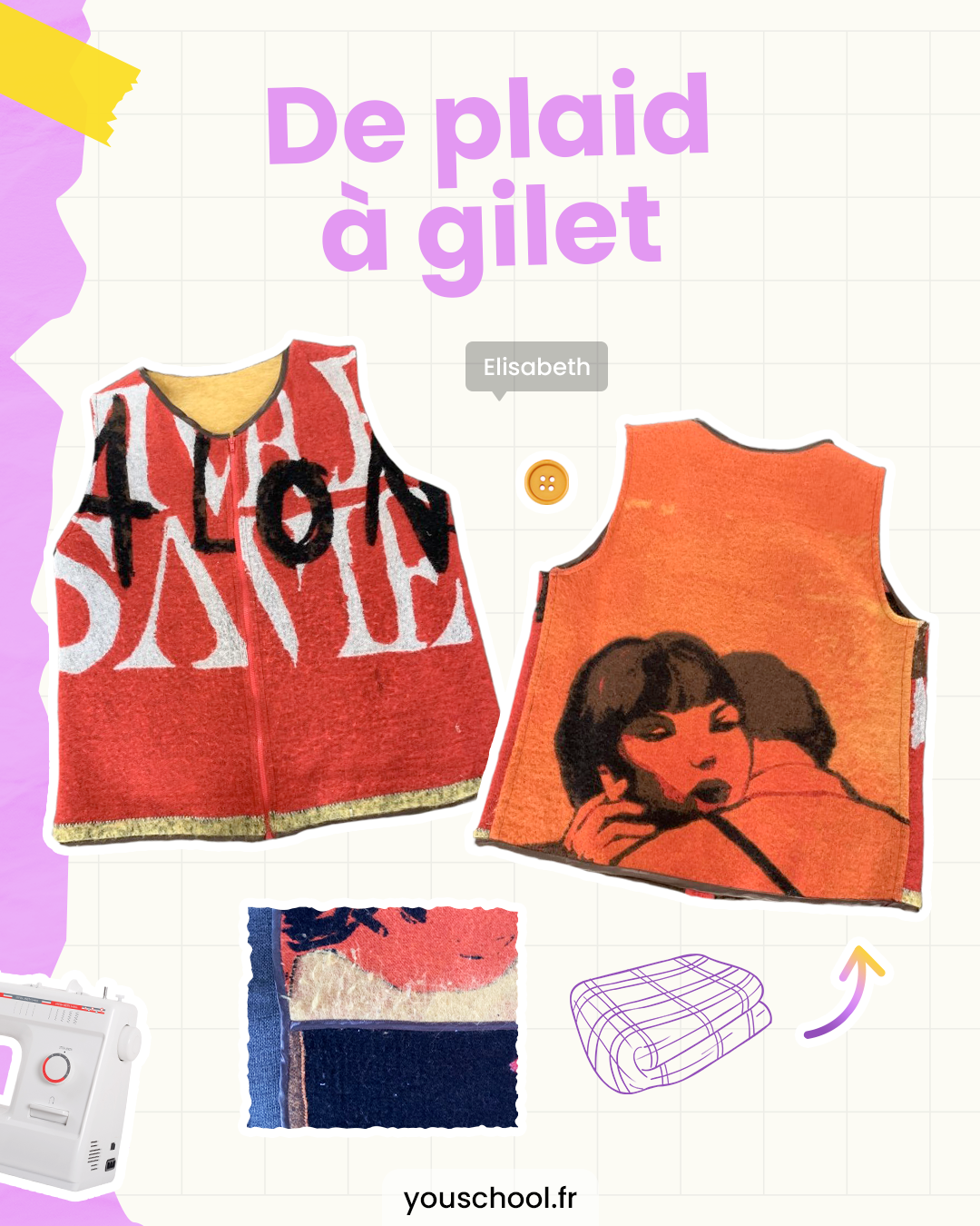Idée de projet upcycling facile, transformer un plaid en gilet