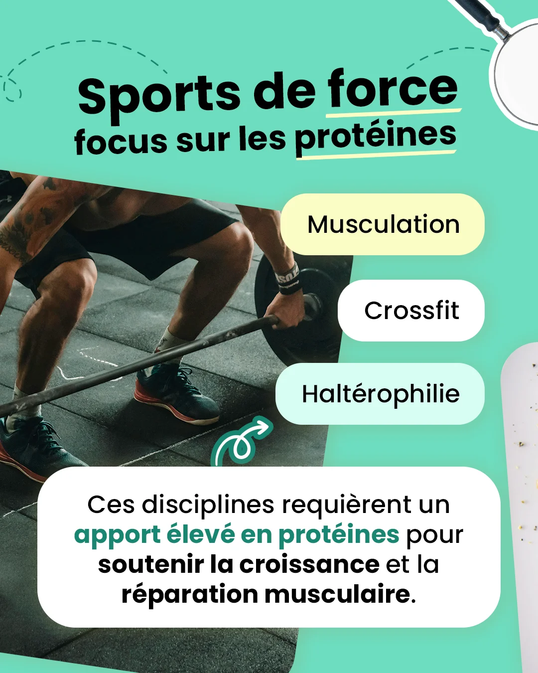 Les aliments à privilégier lorsqu'on pratique un sport de force : les protéines.