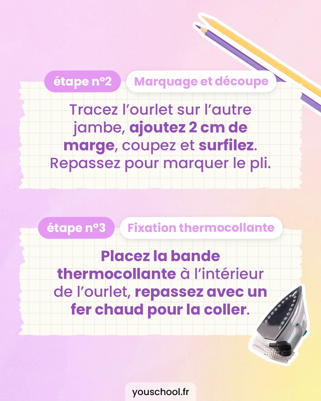Les étapes pour faire un ourlet avec un thermocollant