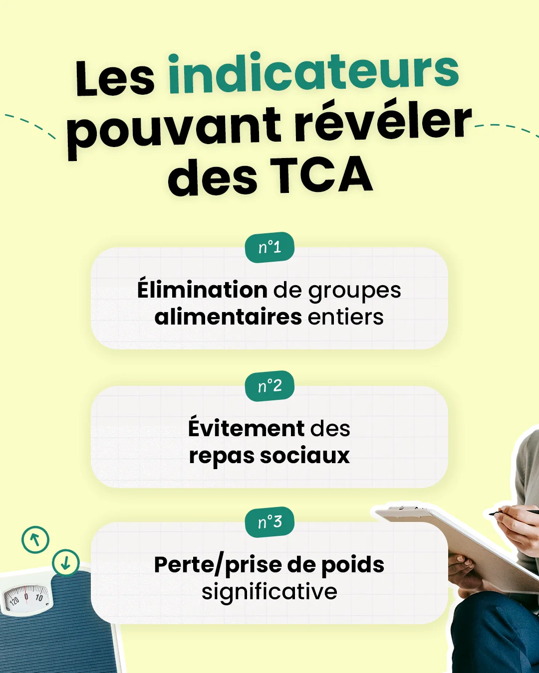 Il existe différents indicateurs pouvant révéler des TCA.