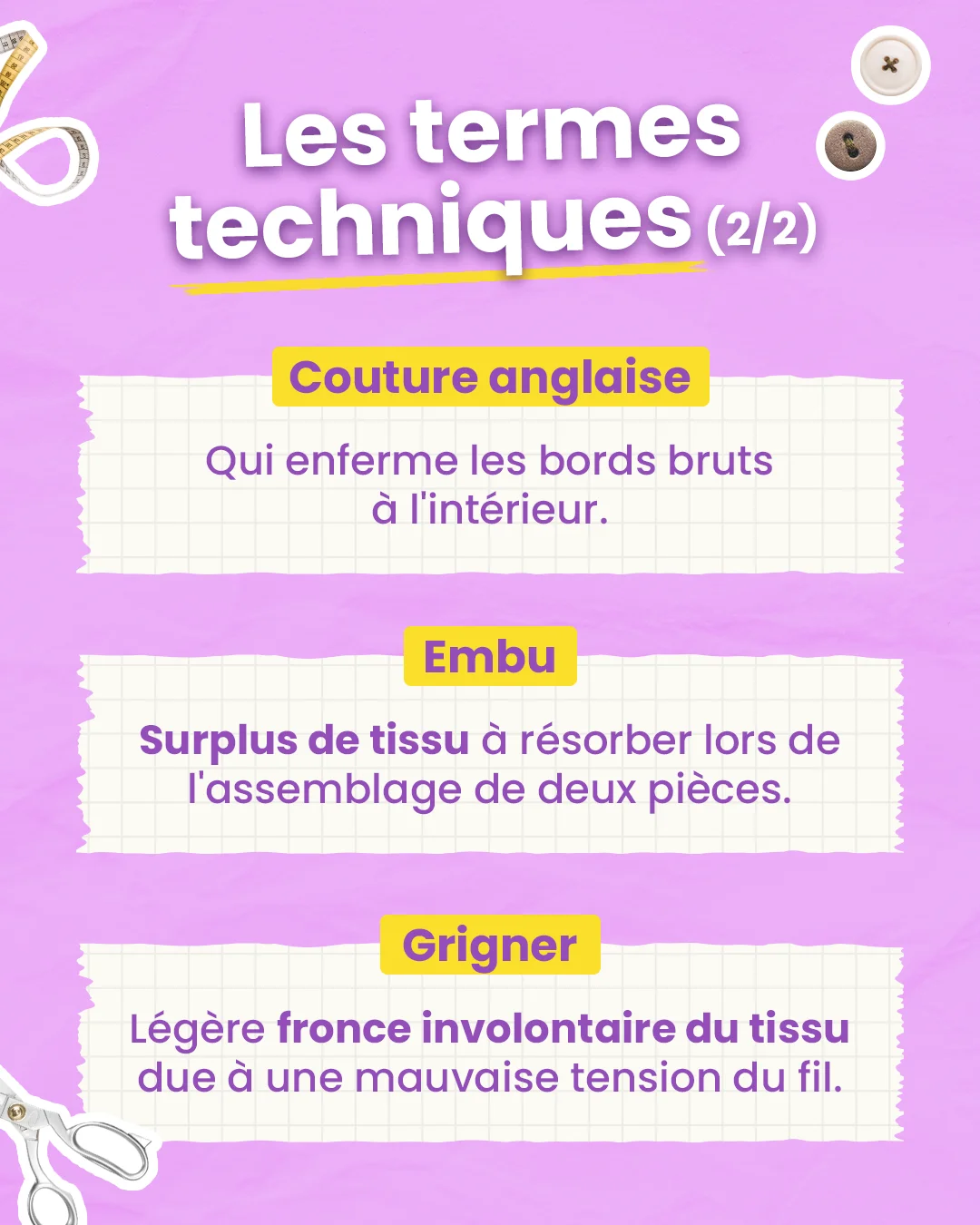 le vocabulaire des termes techniques en couture