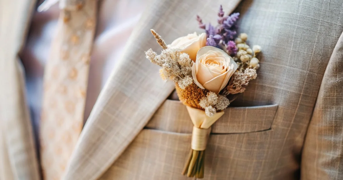 Ajoutez une touche 🌿 naturelle à votre tenue avec des boutonnières en fleurs séchées
